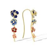 Colorful Flower Gold Plated Ear Cuff Earrings