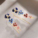Colorful Flower Gold Plated Ear Cuff Earrings