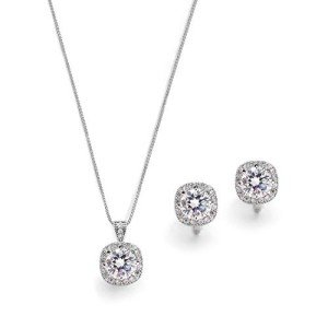 Cubic Zirconia Necklace and Clip-On Earrings Set