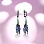 Purple Floral Drop Earrings in Sterling Silver
