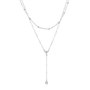 MONGAS 925 Sterling Silver Lariat Layered Necklace