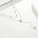 MONGAS 925 Sterling Silver Lariat Layered Necklace