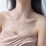 MONGAS 925 Sterling Silver Lariat Layered Necklace
