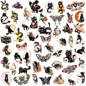 Gothic Cat and Butterfly Enamel Pins Set