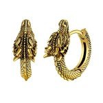 Punk Rock Dragon Huggie Earrings in Gold Plated Steel