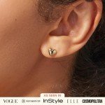 Gold Heart Stud Earrings - 14K Plated for Women