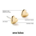 Gold Heart Stud Earrings - 14K Plated for Women