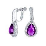 Vintage 7CT Purple Amethyst Halo Dangle Earrings