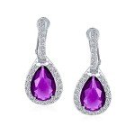 Vintage 7CT Purple Amethyst Halo Dangle Earrings