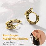 Punk Rock Dragon Huggie Earrings in Gold Plated Steel