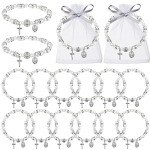 30 Pcs White Rosary Bead Bracelets for Women