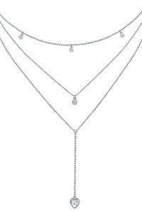 Triple Layer Heart Drop Necklace in Sterling Silver