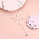 Triple Layer Heart Drop Necklace in Sterling Silver