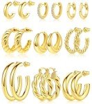 Gold Hoop Earrings Set for Women – 14K Plated