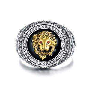 Lion Head Sterling Silver Signet Ring for Men