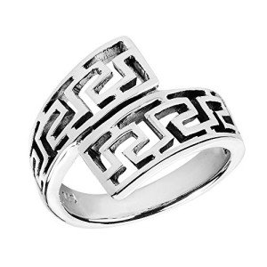 Unique Twist Wrap Greek Key Sterling Silver Ring