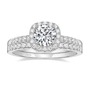 Elegant 1.25CT Silver Halo Bridal Ring Set
