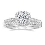Elegant 1.25CT Silver Halo Bridal Ring Set