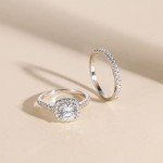Elegant 1.25CT Silver Halo Bridal Ring Set