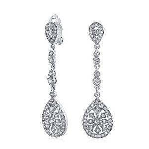 Vintage Teardrop Chandelier Clip-On Earrings in Silver
