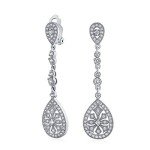 Vintage Teardrop Chandelier Clip-On Earrings in Silver