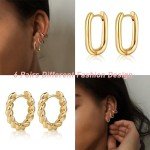 Chunky Gold/Silver Hoop Earrings Set for Women