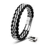 Silver Leather Braided Bracelet for Men