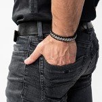 Silver Leather Braided Bracelet for Men