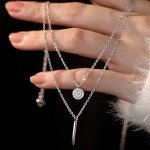 14K Gold Plated Layered Necklace with Bar Charm