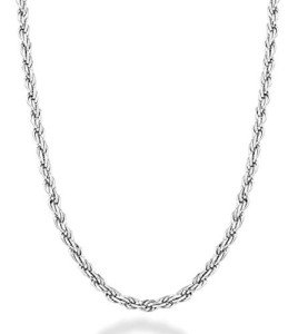 Miabella 925 Sterling Silver Diamond-Cut Rope Necklace
