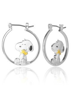 Snoopy and Woodstock Silver Hoop Earrings for Women