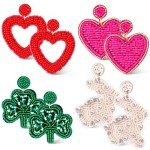 Valentine's Day Heart Hoop Beaded Drop Earrings