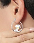 Snoopy and Woodstock Silver Hoop Earrings for Women