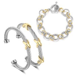 Trendy 3PCS Twisted Cable Bracelet Set for Women