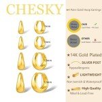Gold Hoop Earrings Set: 4 Pairs for Women