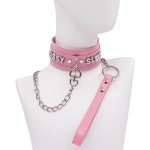 Pink Fluffy Punk Leather Choker Necklace for Women