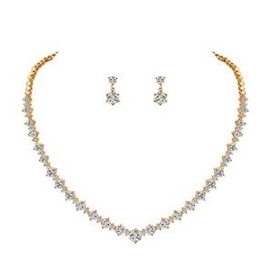 Gold Plated CZ Bridal Necklace and Earring Set