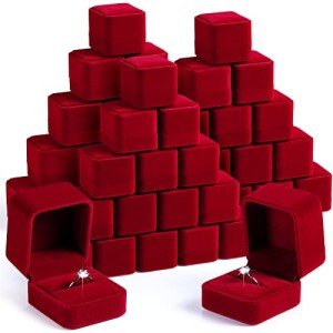 48 Velvet Ring Boxes for Jewelry Display - Wine Red