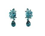 Teal Rhinestone Floral Clip-On Earrings