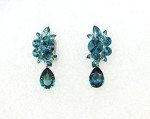 Teal Rhinestone Floral Clip-On Earrings