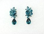 Teal Rhinestone Floral Clip-On Earrings
