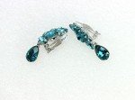 Teal Rhinestone Floral Clip-On Earrings