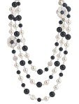 Vintage Pearl Long Black and White Floral Necklace