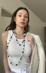 Vintage Pearl Long Black and White Floral Necklace