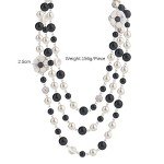 Vintage Pearl Long Black and White Floral Necklace