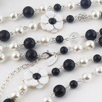 Vintage Pearl Long Black and White Floral Necklace