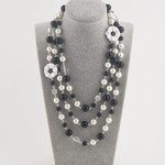 Vintage Pearl Long Black and White Floral Necklace