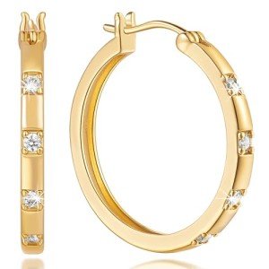 14K Gold Hoop Earrings with Cubic Zirconia