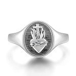 Sterling Silver Flaming Sacred Heart Adjustable Ring