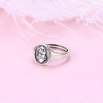 Sterling Silver Flaming Sacred Heart Adjustable Ring